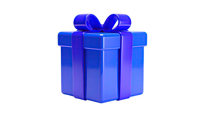 3D-rendered blue gift box with a matching ribbon bow, isolated on black