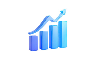 Blue 3D bar chart with an upward arrow, symbolizing growth on a black background