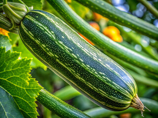 Macro shot of zucchini on vine  close-up detail