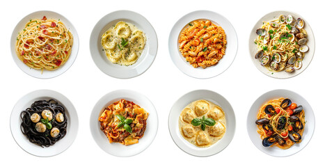 PNG Assorted Italian pasta dishes, element set on transparent background