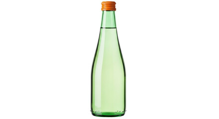 Isolated bottle of mineral water with a brown cap against a bright background stands out