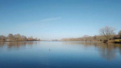 Serene Winter Lake Landscape with Bare Trees and Calm Water