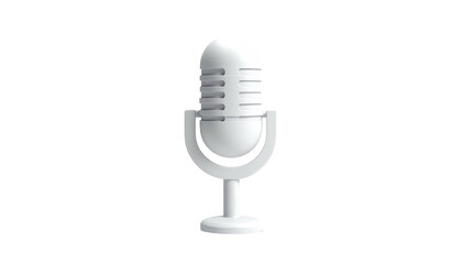 A minimalist, 3D-rendered white microphone isolated on a stark black background