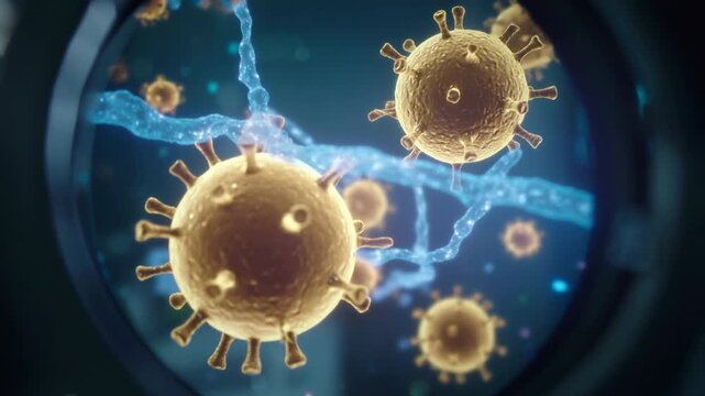 In a sterile high-tech laboratory scientist in a hazmat suit discovering dangerous virus through a powerful microscope.Critical Research, Disease Prevention Scientific Breakthroughs in a Pandemic Era