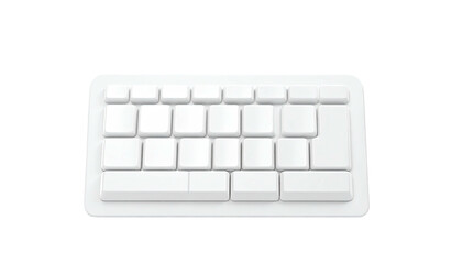 A small, rectangular, white keyboard with a minimalist design against a black background