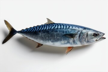 Obraz premium Detailed close-up of fresh atlantic mackerel with distinctive patterns on white background