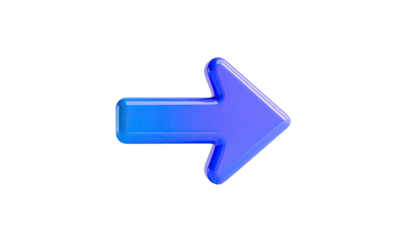 3D-rendered, glossy, gradient blue arrow pointing right on a black backdrop