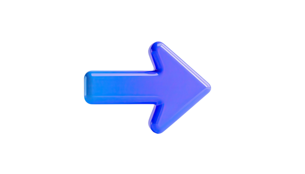 3D-rendered, glossy, gradient blue arrow pointing right on a black backdrop