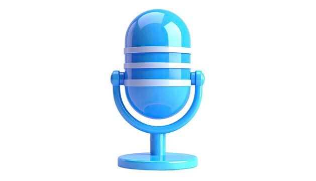 A 3D rendered blue microphone against a black background, glossy and stylized