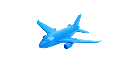 Bright blue airplane graphic isolated on black background, angled left