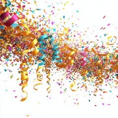Colorful confetti scattered on white background