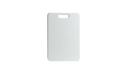 A blank, white rectangular ID badge with a slot at the top against a black background