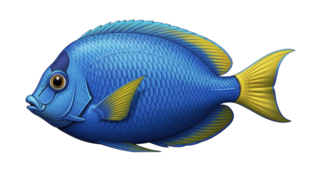 Isolated blue and yellow fish tropical ocean animal graphic style illustration digital art