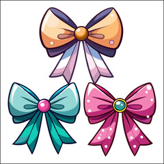 Cute Colorful Ribbon Bows Vector Set – Decorative Cartoon Clipart