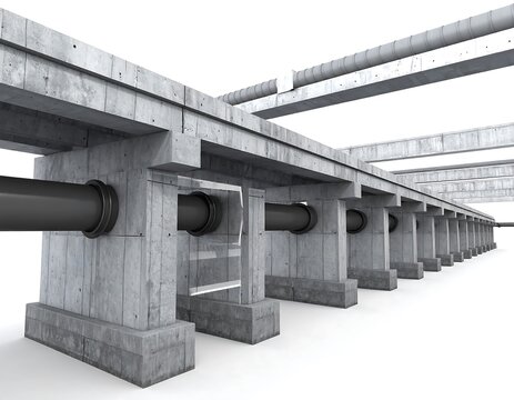 Concrete support beams with pipes