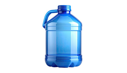 Large translucent blue water container with handle and cap, isolated on black