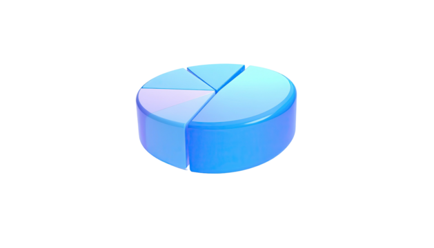 3D isometric pie chart illustration in shades of blue on a black background