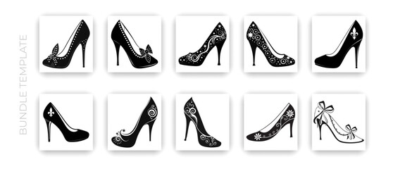 Elegant High Heel Shoe Silhouette Set – Fashionable Women’s Footwear Design Collection