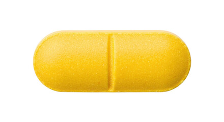 Isolated yellow oblong tablet with score line, medication for treatment or prevention