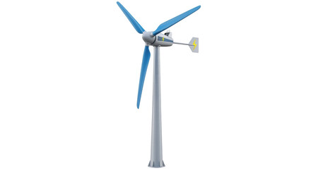 Isolated wind power model featuring turbine blades, electricity generator for energy source