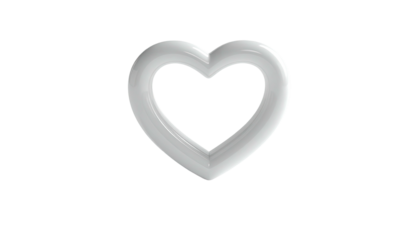 A glossy, white heart-shaped frame floats against a stark, black background