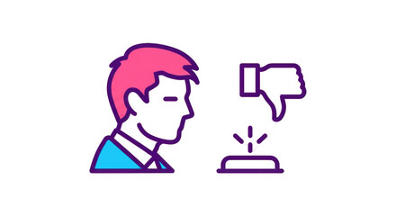 Isolated Person gets negative feedback, push button for dissent or reject, criticism concept