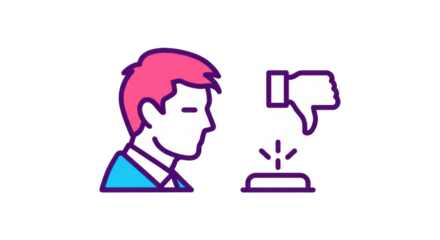 Isolated Person gets negative feedback, push button for dissent or reject, criticism concept