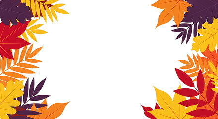 A vibrant autumn leaf border framing a clean white space, ideal for seasonal designs, fall promotions, festive events, or as a subtle Halloween autumn background for festive gatherings