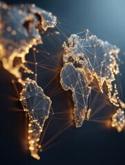 Digital Representation of a World Map With a Connected Network of Lights Showcasing Global Interaction and Communication in a Modern Design