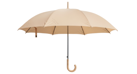 Isolated Tan Umbrella with Hook Handle for Rain Protection and Shade with Style and Grace