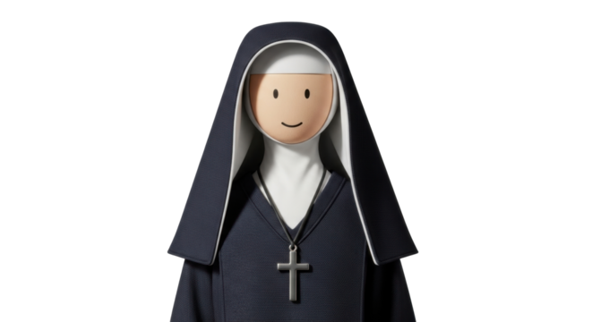 Isolated Saintly Nun Doll with Cross Pendant, Rosary Beads, Faithfulness, Christianity