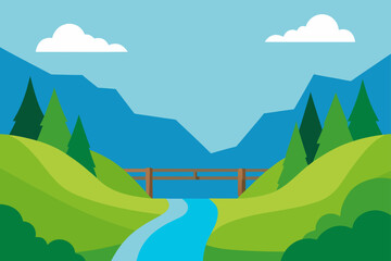 Obraz premium Scenic landscape with bridge river and mountain view