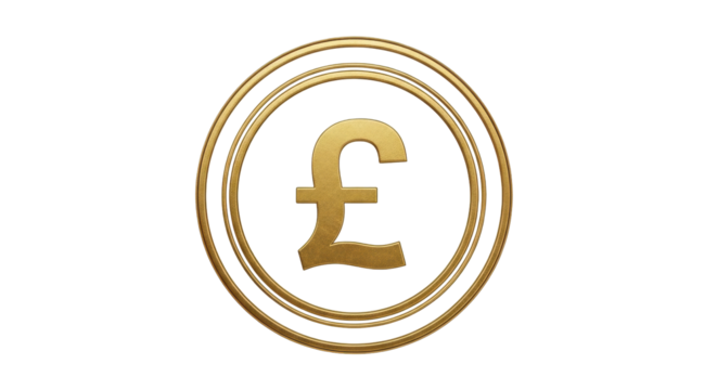 Isolated Pound Symbol in Gold Color, currency of United Kingdom, illustration and design