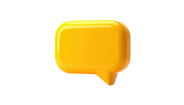 Glossy, golden-yellow speech bubble icon isolated on a black background