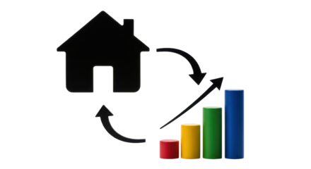 Isolated real estate market cycle showing investment return, property value, and financial forecast