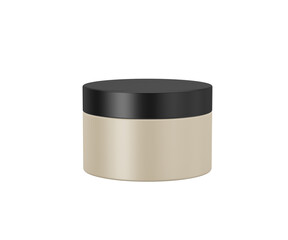 Elegant beige cream jar with black lid, cosmetic packaging mockup., 3d illustration