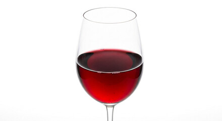 Elegant glass of red wine isolated on white background, showcasing its rich color and clarity, perfect for wine enthusiasts and connoisseurs alike