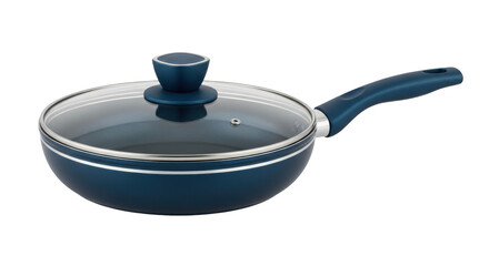 Isolated covered skillet, close-up studio shot ready for cooking in the kitchen at home