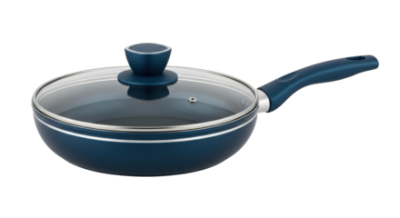 Isolated covered skillet, close-up studio shot ready for cooking in the kitchen at home