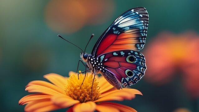Vibrant Butterfly on Orange Flower Macro Photography