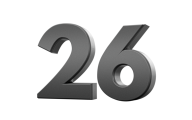 Sleek. metallic Black number 26 Twenty six with a glossy surface. 3d illustration