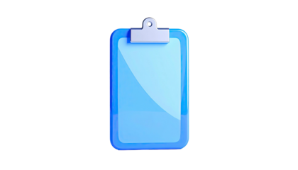 3D rendering of a blue clipboard with a blank paper, rendered in a dark space