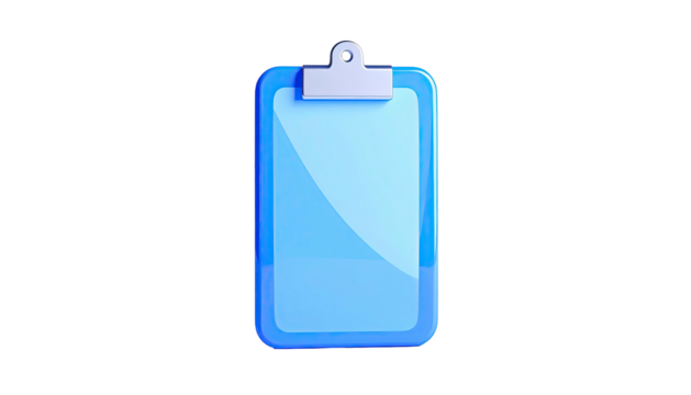 3D rendering of a blue clipboard with a blank paper, rendered in a dark space