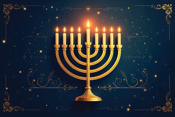 Cute Hanukkah Kids Vector Illustration Lighting Menorah at Festival of Lights Celebration
