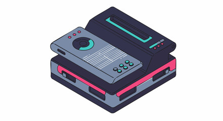 Obraz premium Isometric illustration of a retro gaming console with controller on a platform
