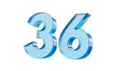 3d Glossy Blue number 36 Thirty six with a smooth finish and reflective highlights. 3d illustration