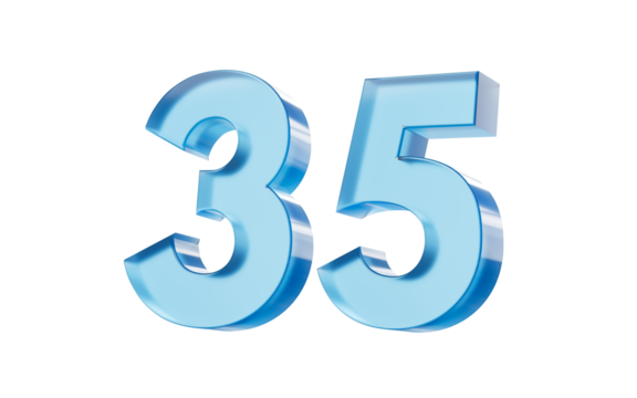 3d Glossy Blue number 35 Thirty five with a smooth finish and reflective highlights. 3d illustration - Powered by Adobe