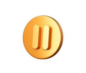 Elegant 3D golden pause button, ideal for UI and multimedia designs, 3D illustration
