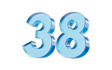 3d Glossy Blue number 38 with a smooth finish and reflective highlights. 3d illustration