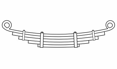 Vector illustration of a vehicle leaf spring suspension, showing curved steel layers, clamps, and eye rings. Used in automotive design, mechanical parts, and engineering diagrams